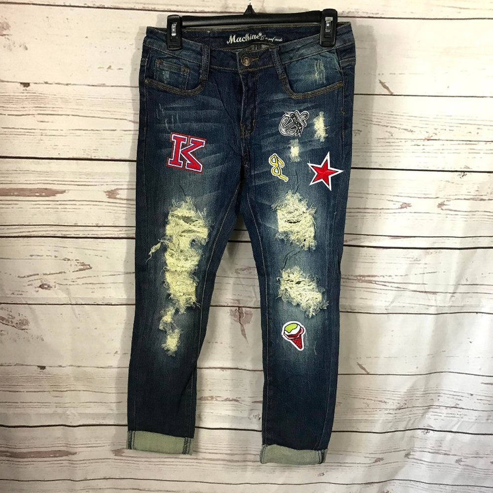 Machine Destroyed Ankle Cropped‎ Jeans